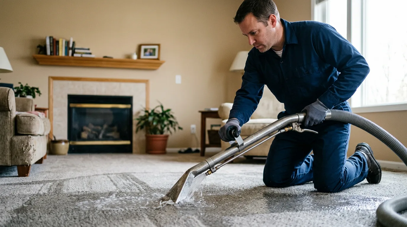 Water damage restoration technician working near Belvidere, IL